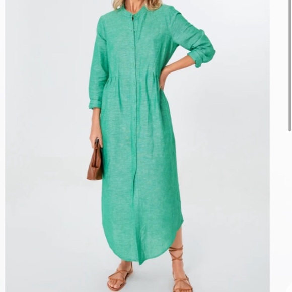 NWT TUCKERNUCK Sea Green Lydell Linen Blend Maxi Dress - Picture 1 of 15